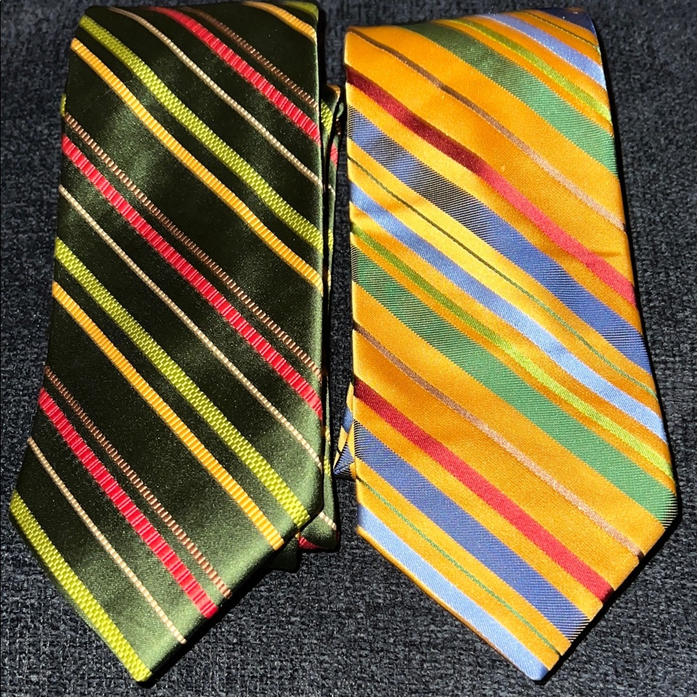 Paul Fredrick Green and Orange  Woven High Quality Striped Tie Set of 2 EUC